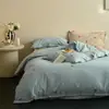 Conjunto de Roupa de Cama de Algodão Lavado Classe A para Bebês e Crianças Pequenas, com Borda Costurada e Bordado de Cerejas Pequenas, Conjunto de Lençol com Elástico e Capa de Edredom 100% Algodão Puro 4