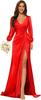 Vestido de Noche para Mujer de Comercio Exterior Transfronterizo Europa y América Amazon Color Sólido Sexy Cuello en V Abertura Tirantes Vestido Largo Vestido de Noche