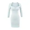 Vestido ruchado de manga tres cuartos, femenino, primavera-verano, elástico, corte ajustado, manga media, minivestido bodycon con copas en el pecho