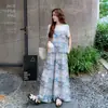 Moda Verão 2026 Casual Jovem Modelador Doce Design Falso Conjunto de Top Duas Peças + Calça Wide Leg