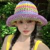 Chapéu de Palha Estilo Japonês Ins Arco-Íris para Mulheres, Chapéu de Sol para Verão, Férias ao Ar Livre, Chapéu de Pescador Pequeno para Mostrar o Rosto na Praia