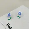 Brincos de flor de diamante gota de óleo tricolor, temperamento doce, brincos requintados e elegantes, nicho, alta qualidade, combinam com tudo, brincos para mulheres