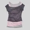 Camisa corta de manga corta con hombros descubiertos, puramente deseable, para mujer, nuevo top de verano ajustado con diseño único