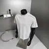 Camiseta Pesada Texturizada Cinza Claro para Homens no Verão, Respirável, de Secagem Rápida, Ombro Direito, Mangas Curtas, Retro Americano, Gola Pequena, Meias Mangas