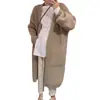 Estilo Coreano Elegante Versátil de Manga Larga Estilo Perezoso Grueso de Lana Suéter Largo Hasta la Rodilla para Mujer Otoño e Invierno Cárdigan Largo de Punto con Bolsillos Grandes