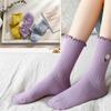 Venta de liquidación: Calcetines de Encaje para Primavera y Otoño para Mujer, Calcetines Largos de Algodón Gruesos a Rayas con Margarita, Patrón de Margarita de Encaje Fruncido Vintage