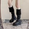 Botas Longas de Couro Marrom Estilo Britânico com Solado Grosso para Mulheres, Novo Modelo de Inverno, Botas Arredondadas Acima do Joelho com Salto Grosso, Botas de Equitação de Cano Alto Vintage