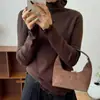 Nuevo suéter de punto para mujer de otoño e invierno con lunares, cuello semi-alto, top básico de capa base ajustado