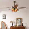 Lámpara de araña con ventilador de caqui estilo retro para sala de estar y comedor, Ventilador de luz doméstico de alta potencia con frecuencia variable vintage