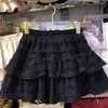 Falda midi blanca de talla grande con ribete de encaje, nuevo estilo de verano para mujer, de cintura alta, línea A favorecedora y falda voluminosa de varios niveles.