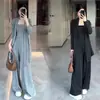 Conjunto de atuendo para principios de otoño para mujer, cárdigan casual de manga larga estilo coreano, top de tirantes, pantalones de pierna ancha conjunto de tres piezas