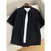 Camisa de Algodón de Bambú con Textura Arrugada Cuello Alto Manga Corta para Hombre Verano Estilo Ligeramente Maduro Sensación de Alta Gama Nuevo Estilo Chino Camisa Blanca