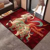 Nuevo felpudo de estilo chino con estampado colorido y temática de ovejas, con base roja, que incluye un mensaje de bienvenida en inglés, adecuado para uso doméstico, entrada, a prueba de polvo, resistente al desgaste y festivo para la puerta principal