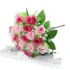 Flores Artificiales de Gran Venta Transfronteriza con Gasa de 18 Cabezas, Flores de Encaje de Cabeza Plana Simuladas, Adornos de Decoración para Escritorio del Hogar, Ramo de Novia de Rosa