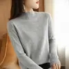 Suéter elegante de cuello alto medio para mujer, holgado y ajustado, estilo delgado para primavera, otoño e invierno, camisa básica de punto negra de manga larga