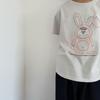 GL-kids Verano Coreano Nueva Camiseta de Manga Corta con Estampado de Conejo Divertido para Niños y Niñas Cuello Redondo Dibujos Animados Corta T