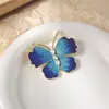 Broche de Borboleta Esmaltado em Cor Gradiente em Estoque, Alfinete de Cristal Elegante e Luxuoso, Broche Bicolor Roxo e Azul para Ternos e Qipao