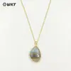 WT-N1453 piedra natural con purpurina forma de gota colgante reflectante collar ajustable joyería diaria para chicas