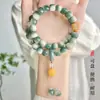 Pulsera de Raíz de Bodhi Verde con Patrones de Paisaje y Florales, Pulsera Apilable para Mujeres, Cuentas Budistas Chinas de Mano de Semillas de Bodhi para Jugar y Meditación