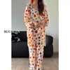 Conjunto nuevo de pijama casual estilo francés para mujer, primavera y otoño, con lunares, manga larga, pantalón largo, ropa de casa, se puede usar para salir