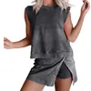 Comercio Exterior Transfronterizo Amazon Tk2026 Conjunto de 2 Piezas de Moda para Mujer Casual Cuello Redondo Chaleco Holgado Pantalones de Falda con Cintura Elástica