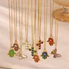 Pingente de Colar Esmaltado Colorido Vintage Transfronteiriço, Não Desbota, Design de Olho Cruzado em Forma de Coração Feminino, Aço Inoxidável Estiloso