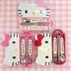 Set de vajilla de tres piezas de Hello Kitty, palillos, cuchara y tenedor portátiles de acero inoxidable de gato KT, set de 3 piezas para comer estilo occidental