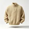 Suéter mezclado de media cremallera para hombre, otoño e invierno, estilo casual, tejido de punto de media cremallera, cuello alto, jersey holgado y elegante