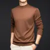 Suéter de punto para hombre de otoño, nuevo, color liso, cuello medio alto, base de camisa, mezcla de lana de oveja y seda, transfronterizo