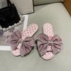 Novas pantufas femininas simples de cetim com laço, moda, versáteis, antiderrapantes, para casa, interior, primeira geração de cabelo