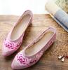 Zapatos sin caja, de punta, planos, para primavera y verano, slip-on para mujer, zapatos de tela bordados de moda, envío directo