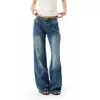 Jeans Wide Leg Lavado Retrô Americano para Mulheres Tendência Versátil Novo Estilo Fluido Versátil Casual Calças de Comprimento Total