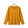26 Outono Novo Estilo High-End Solta Emagrecimento Casual Versátil Gola V Manga Longa Tamanho Grande Camiseta Top Feminino