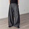 Calça Casual Retro Cinza Plissada Scimitar High Street Americana Streetwear Versátil Solta de Perna Larga Com Caimento Comprimento Total Calça Social