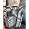 Camiseta Retro de Rayas con Cuello en V Holgada de Manga Larga Estilo Old Money para Hombres y Mujeres Moda Otoño Versátil Casual Capa Base Transpirable