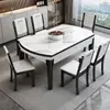Juego de mesa y sillas de comedor de losa de roca de lujo ligero, apto para apartamentos pequeños, diseño simple y moderno, mesa de comedor de madera maciza, disponible en formas cuadradas o redondas, y se puede extender o plegar