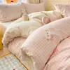 Conjunto de cama de quatro peças em fio com toque de nuvem, categoria A, algodão puro, novo estilo de lençol e capa de edredom, conjunto de três peças para dormitório estudantil 4