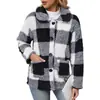 Abrigo de Felpa a Cuadros Bicolor de Botonadura Única para Mujer de Amazon Europeo y Americano Chaqueta de Forro Polar Otoño e Invierno Top