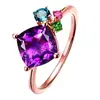 Anillo Multicolor Color Diamante Amatista Morado Creativo Japonés y Coreano Venta al por Mayor Apertura Mori Anillo de Diamante de Color Artístico