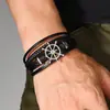 Pulsera de Cuero para Hombre de Estilo Nuevo Retro Transfronterizo Europeo y Americano, Venta al por Mayor, Aleación de Zinc, Timón de Barco, Multicapa, Tejida a Mano