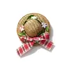 Lindo Pasador de Sombrero de Paja para Niñas, Accesorio para el Cabello con Lazo a Cuadros, Tocado Estilo Princesa, Pinza para el Cabello Infantil, Adorable Accesorio para el Cabello