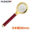 Venta al por mayor de fábrica mango de imitación de palisandro 10 veces mango de madera maciza lupa vidrio de lectura clara espejo de aumento 36 mm