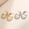 Brincos Aogu Europeus e Americanos Transfronteiriços Mais Vendidos Moda Luxo Leve Duplo C Aço Inoxidável para Mulheres, Design Único Brincos Versáteis Novos