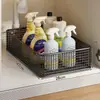 Estante de almacenamiento para debajo del fregadero, caja de almacenamiento de gabinete de baño de estilo abierto, cesta desplegable debajo del lavabo del baño, cesta divisoria de artículos