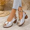 Comercio Exterior Talla Grande Sandalias de Tacón Alto Boca de Pez para Mujer 2025 Verano Europeo y Americano Nuevo Hebilla Cuadrada Tacón Grueso Zapatos de Mujer