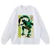 Camiseta preta de manga curta, peso pesado, lavada e com aspecto desgastado, com estampa de personagem de anime vintage, top de anime moderno com ombros caídos