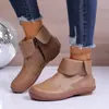 2025 Exportação Calçados Femininos Bico Redondo Botas Casuais Femininas de Couro Amazon Tamanho Grande Cor Sólida Botas com Zíper Lateral para Mulheres