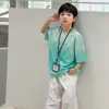 Comodidad de algodón puro~Top veraniego de moda con degradado tie-dye para niños, estampado de letras estiloso, camiseta holgada y fresca para niños mayores