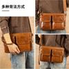 Bolso Cruzado de Cuero Genuino de Alta Gama con Múltiples Bolsillos, Bolso de Hombro Estilo Horizontal, Bolso de Cuero Vintage Grande para Hombre, Bolso Multifuncional