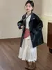 Chaqueta de Cuero para Niña Primavera y Otoño Nueva Ropa Infantil Elegante Chaqueta Reversible a Cuadros de Longitud Media para Niña Tendencia Infantil